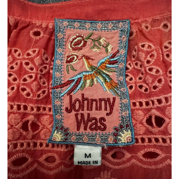 Johnny Was Tay Eylet Floral Embroidered Button Up Top Passionfruit Size Medium - Picture 7 of 8